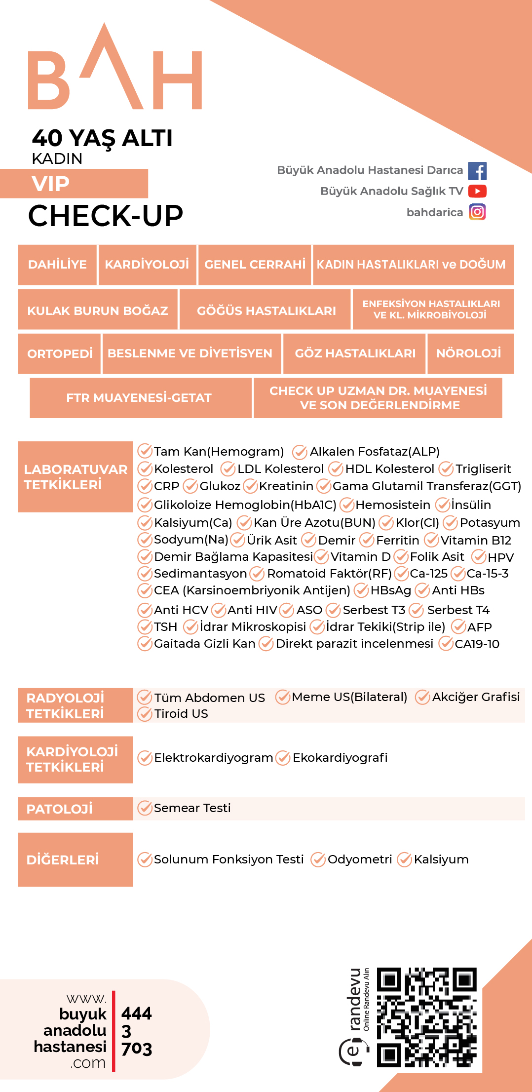 40 Yaş Altı Kadın VIP Check-Up Paketi