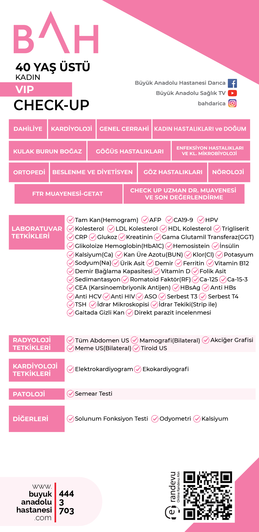 40 Yaş Üstü Kadın VIP Check-Up Paketi